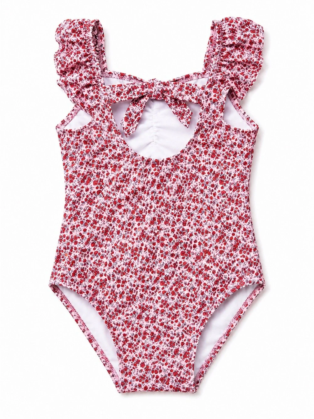 Janie and Jack Red Floral Ruffle One-Piece Swimsuit with Flower Accent